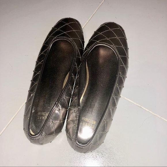 STUART WEITZMAN Silver Studded Flats - Picture 1 of 2